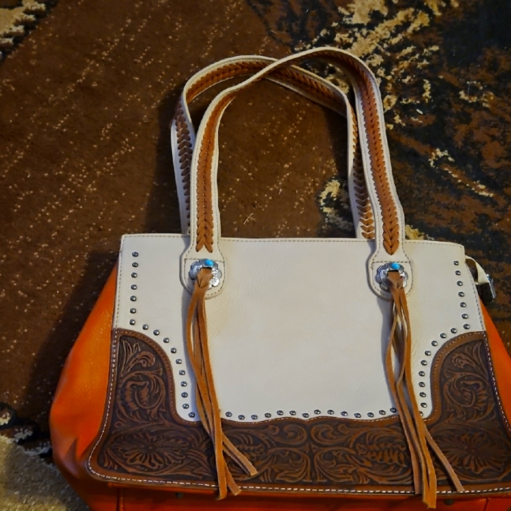 Elegant Cream and Brown Women's Bag
